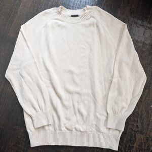 Massimo Dutti Men's Cotton Knit Crewneck Pullover Sweater Size XXL White Preppy